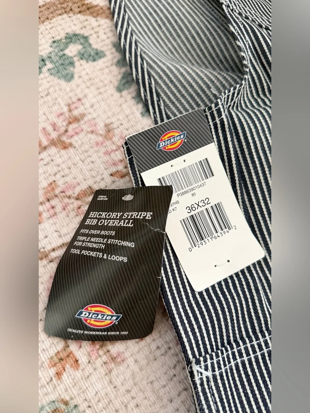 DICKIES Hickory Striped Bib Overalls 36 x 32